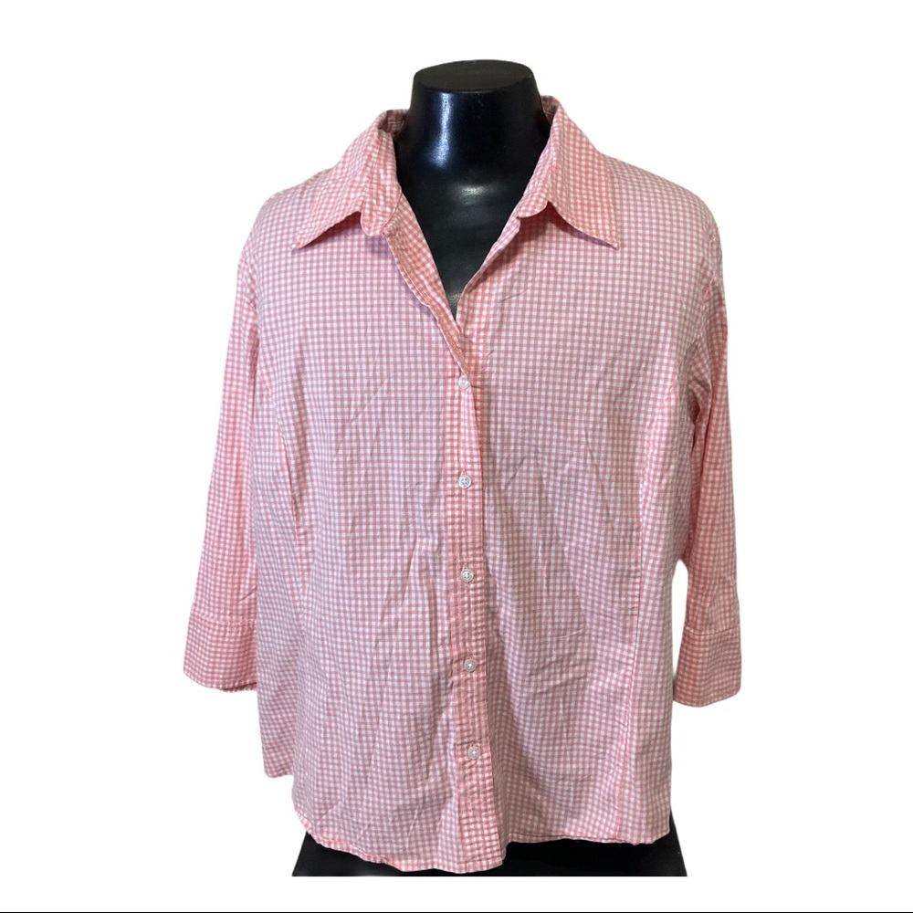 St. Johns Bay Stretch 3/4 Sleeve Gingham Top